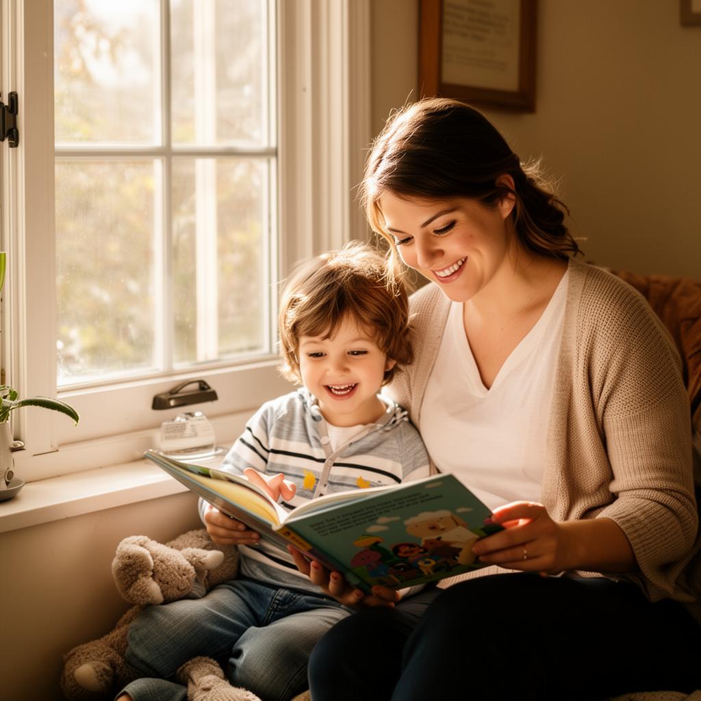 A caregiver reading with a child