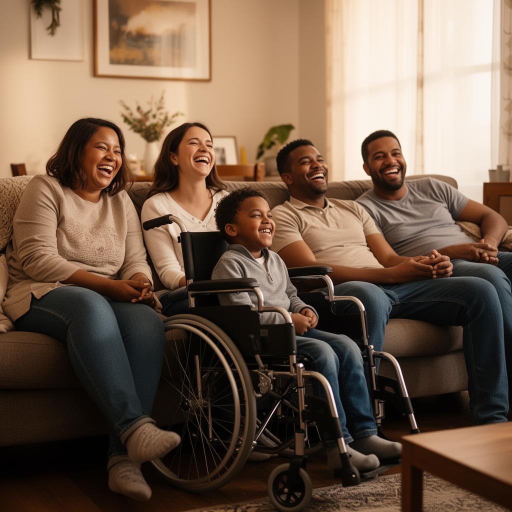 A diverse family relaxing together at home