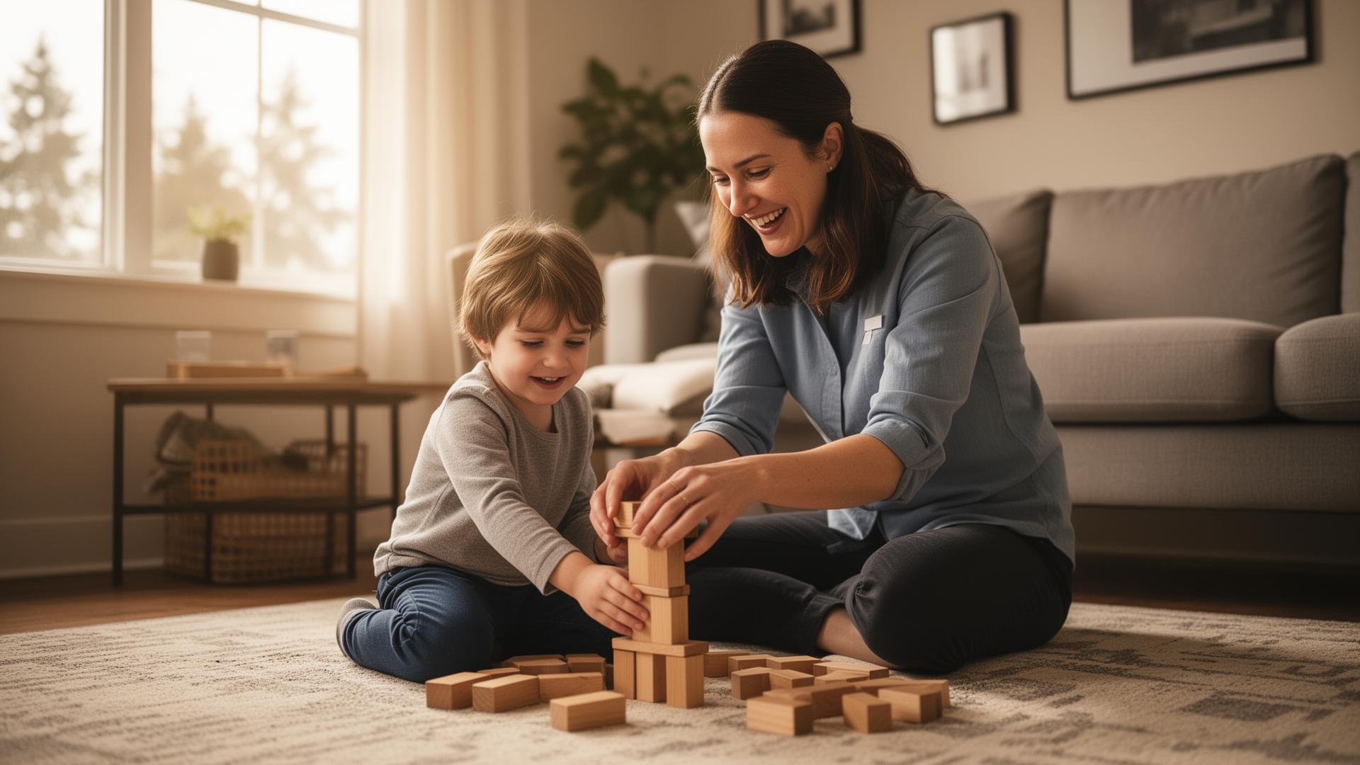 Caregiver playing with a child at home